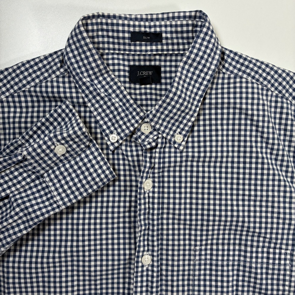J.Crew Button Down Shirt Large Slim‎ Blue Gingham Check Long Sleeve Oxford